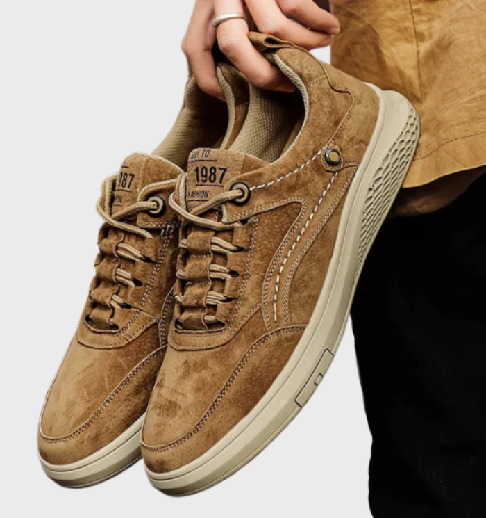 Luxe Leather Sneakers with Lace-Up Design - Victor-Grey-5.5-State of Style