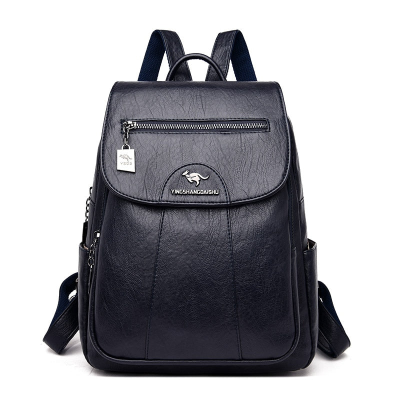 Luxe Leather Women's Backpack - Isolde-Blue-State of Style