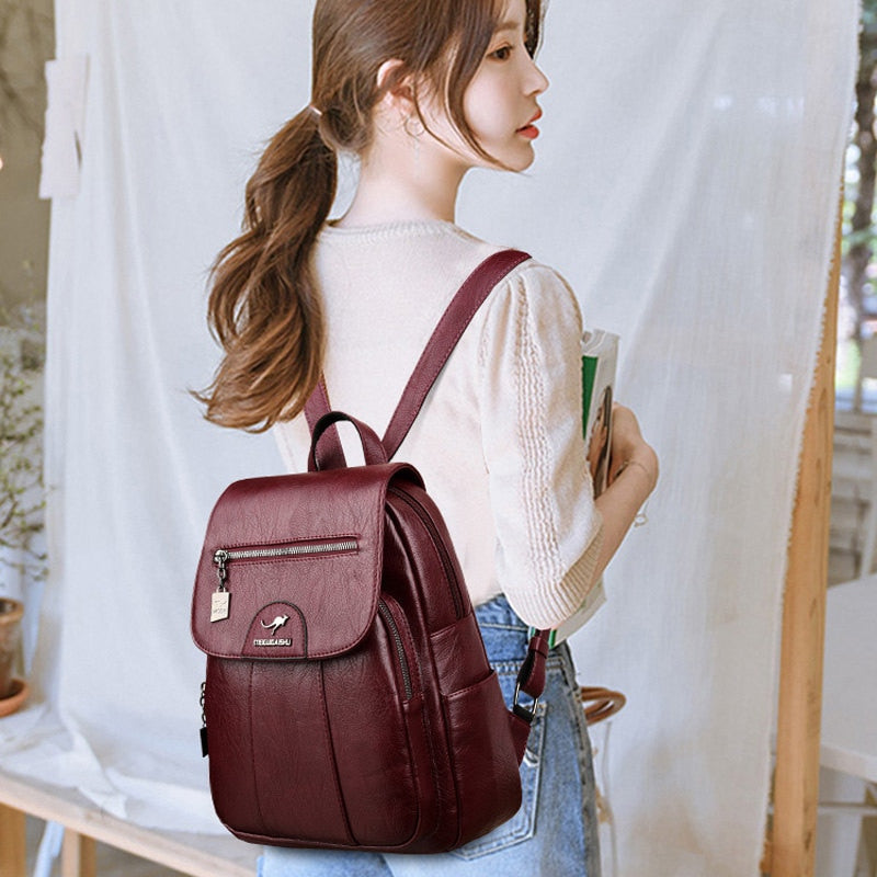 Luxe Leather Women's Backpack - Isolde-Bordeaux Red-State of Style