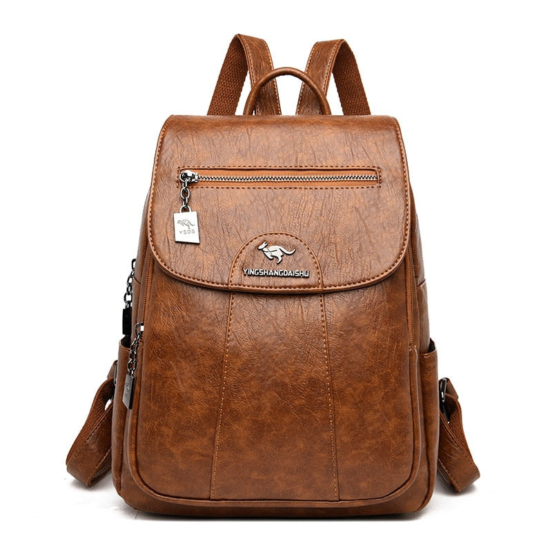 Luxe Leather Women's Backpack - Isolde-Brown-State of Style