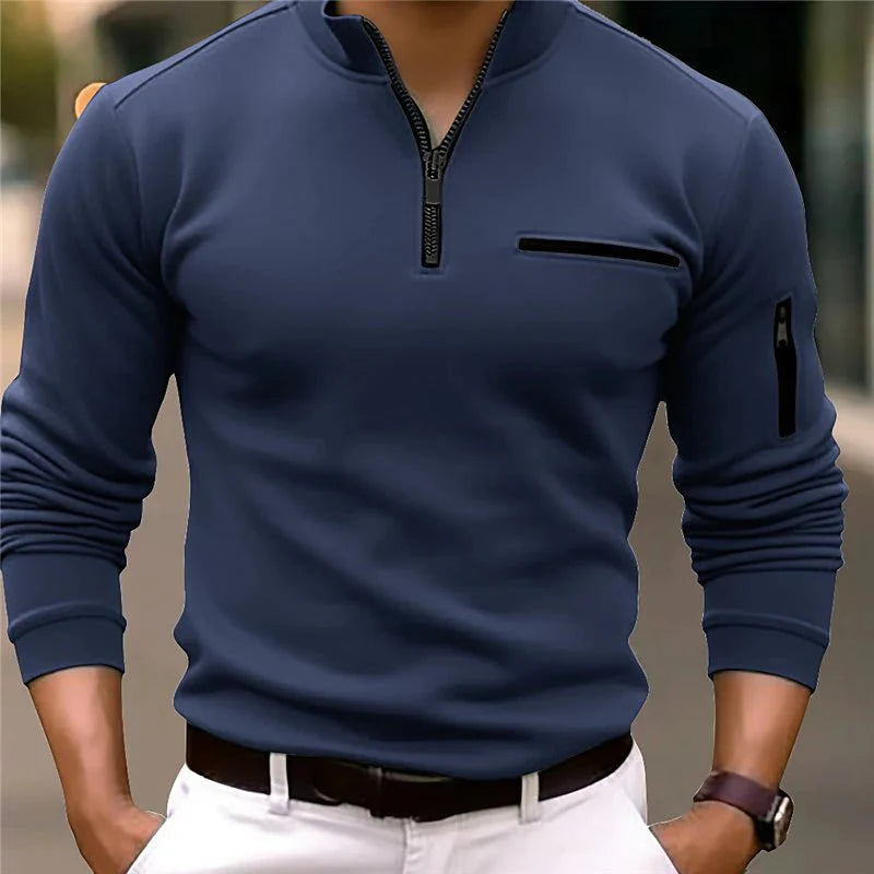 Luxe Men’s Sweater with Zip - Davy-Navy Blue-S-State of Style