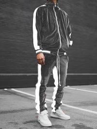 Luxe Velvet Tracksuit with Zipper for Men - Mason-Grey-S-State of Style