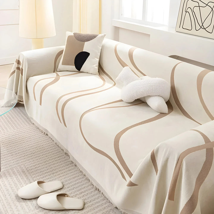 LuxeCasa Reversible Chenille/Cotton Sofa Cover-180x130cm-Khaki-State of Style
