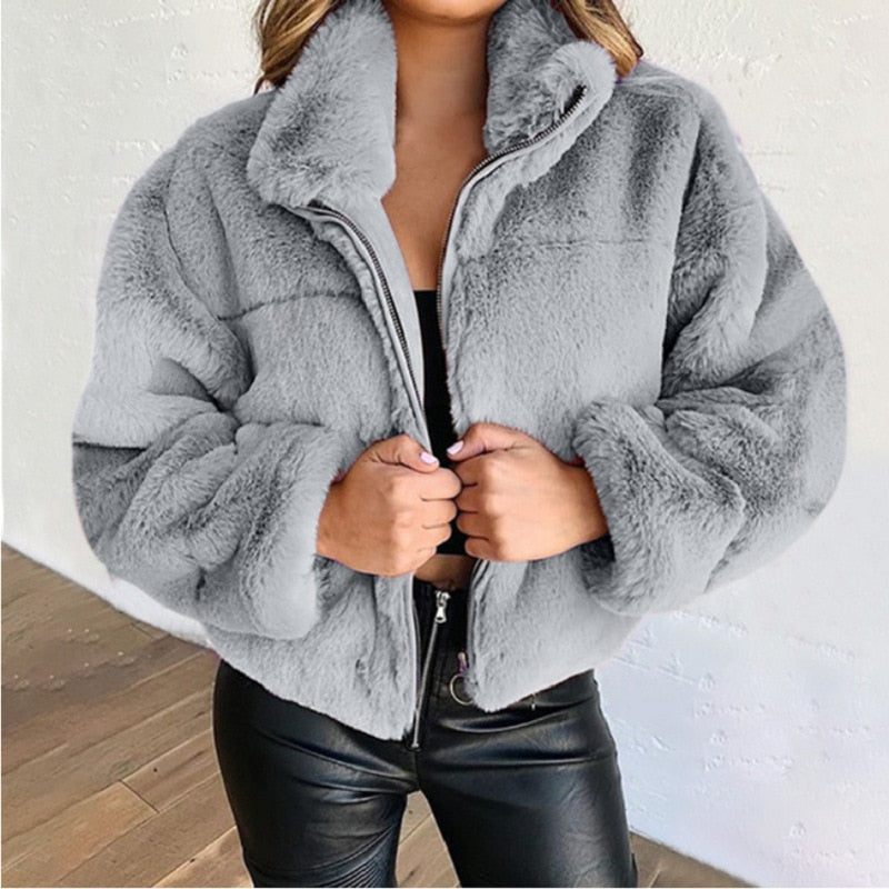 Luxurious Faux Fur Coat | Women's Winter Jacket-Gray-S-State of Style