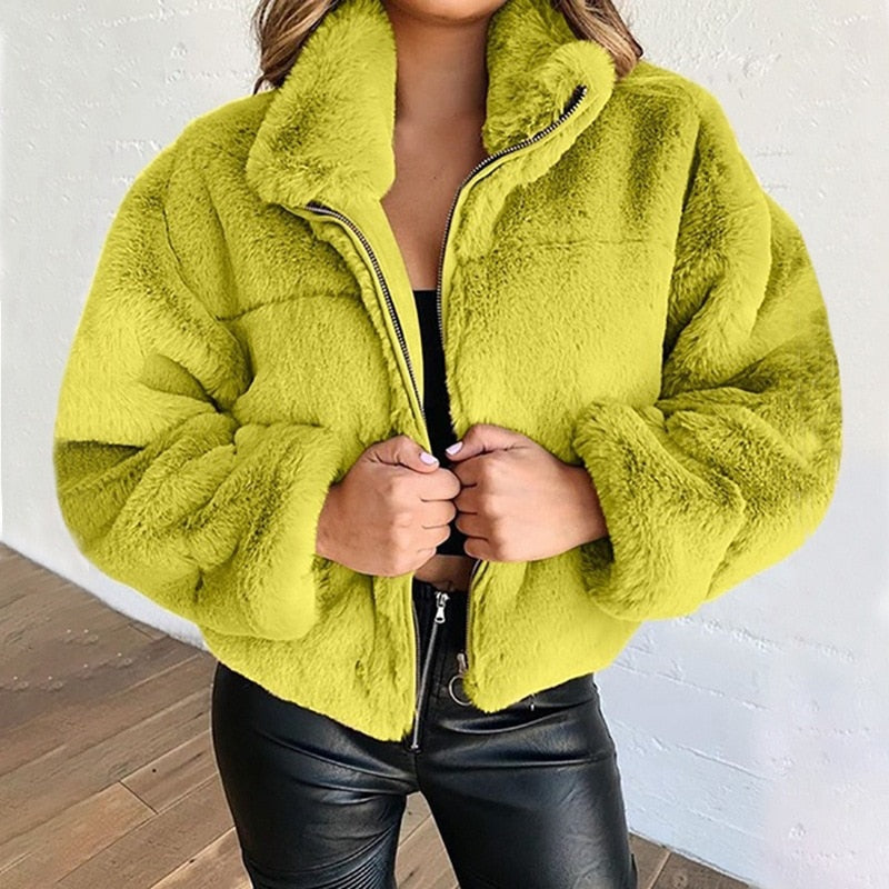 Luxurious Faux Fur Coat | Women's Winter Jacket-Yellow-S-State of Style