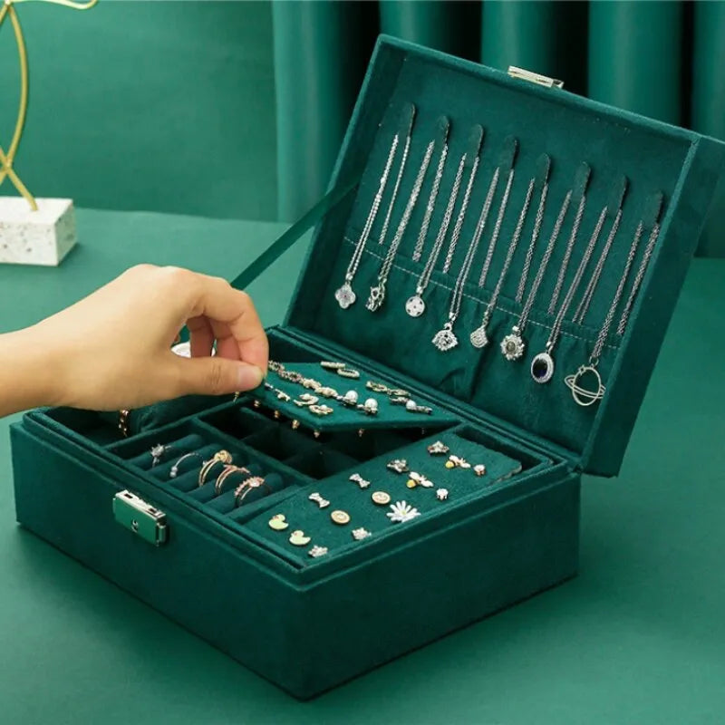 Luxurious Large Velvet Jewellery Box-GREEN-State of Style