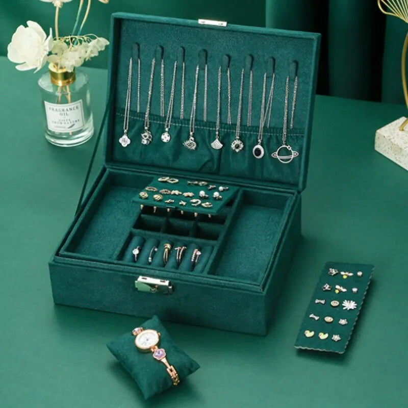 Luxurious Large Velvet Jewellery Box-GREEN-State of Style