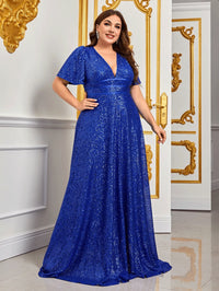 Luxurious Plus-Size Maxi Evening Dress-Blue-L-State of Style