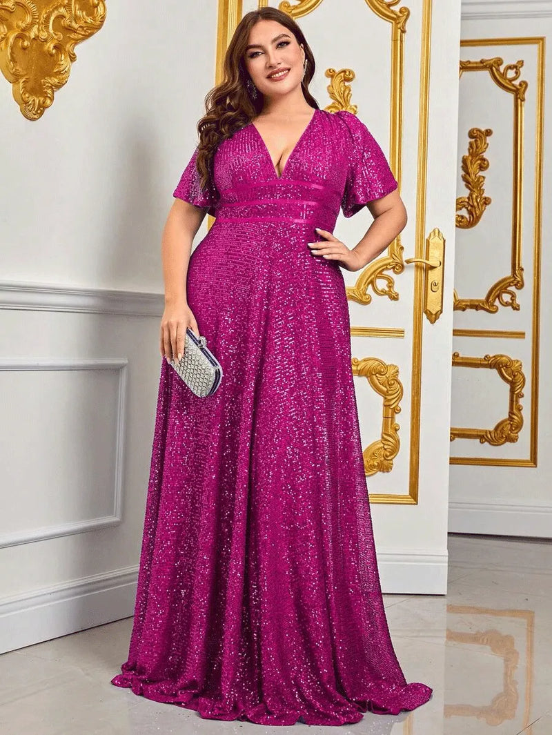 Luxurious Plus-Size Maxi Evening Dress-Pink-L-State of Style