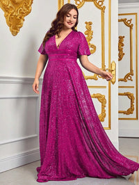 Luxurious Plus-Size Maxi Evening Dress-Pink-L-State of Style