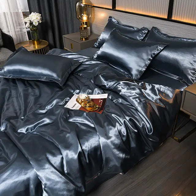 Luxurious Satin Duvet Cover - SilkSerenity-Blue/grey-150X200CM-State of Style
