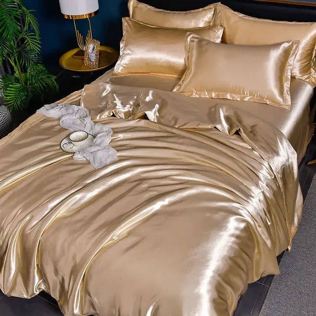 Luxurious Satin Duvet Cover - SilkSerenity-Light gold-150X200CM-State of Style