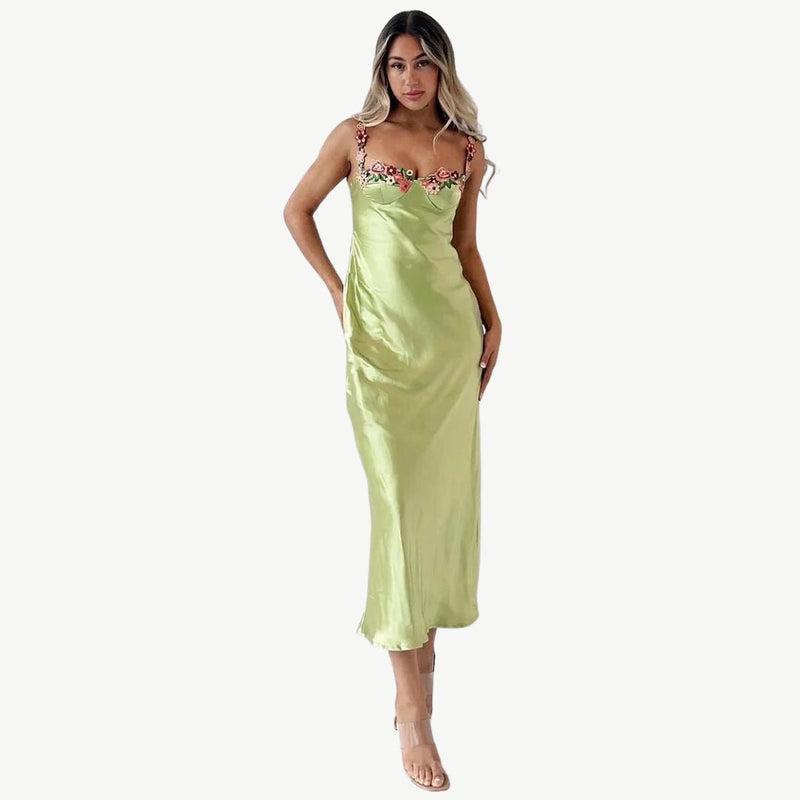 Luxurious Satin Slip Dress - Celeste-Green-S-State of Style