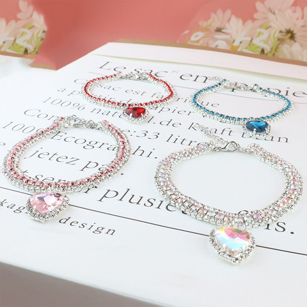 Luxury Cat | Luxury Crystal Cat Collar Heart Gemstone Pendant Reflective-Blue-S (20-25cm)-State of Style