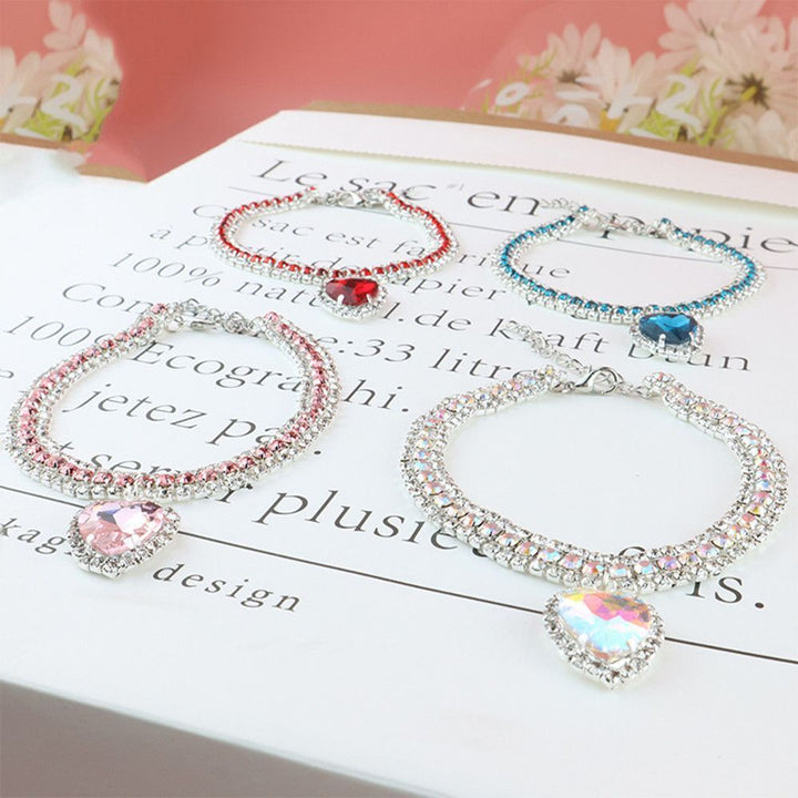 Luxury Cat | Luxury Crystal Cat Collar Heart Gemstone Pendant Reflective-Blue-S (20-25cm)-State of Style