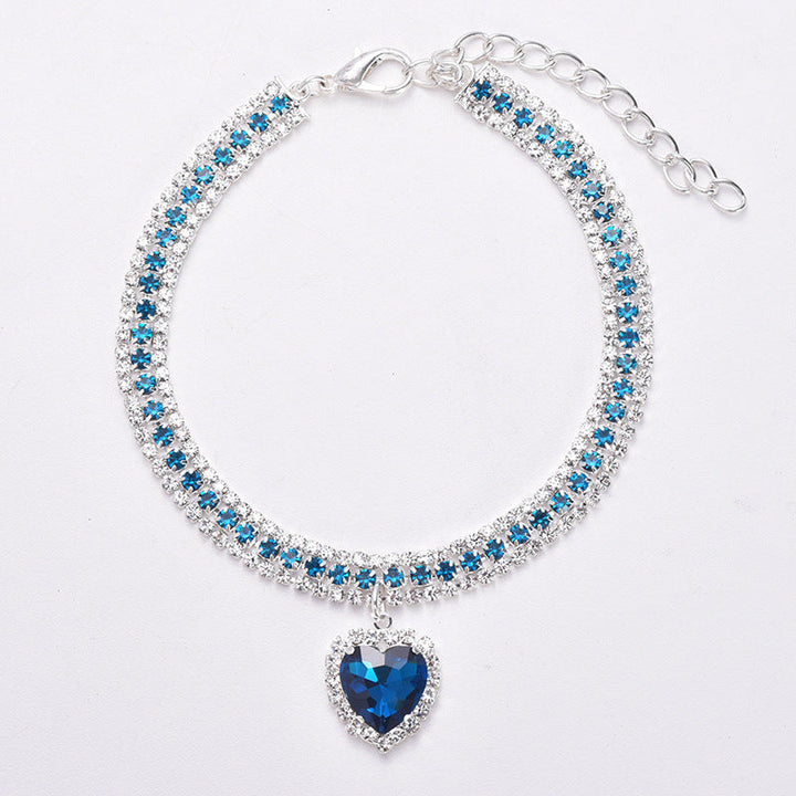 Luxury Cat | Luxury Crystal Cat Collar Heart Gemstone Pendant Reflective-Blue-S (20-25cm)-State of Style