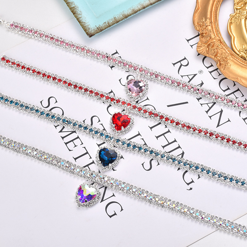 Luxury Cat | Luxury Crystal Cat Collar Heart Gemstone Pendant Reflective-Blue-S (20-25cm)-State of Style