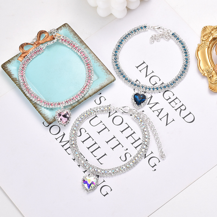 Luxury Cat | Luxury Crystal Cat Collar Heart Gemstone Pendant Reflective-Blue-S (20-25cm)-State of Style