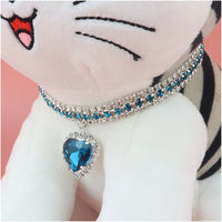 Luxury Cat | Luxury Crystal Cat Collar Heart Gemstone Pendant Reflective-Blue-S (20-25cm)-State of Style