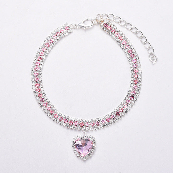 Luxury Cat | Luxury Crystal Cat Collar Heart Gemstone Pendant Reflective-Pink-S (20-25cm)-State of Style