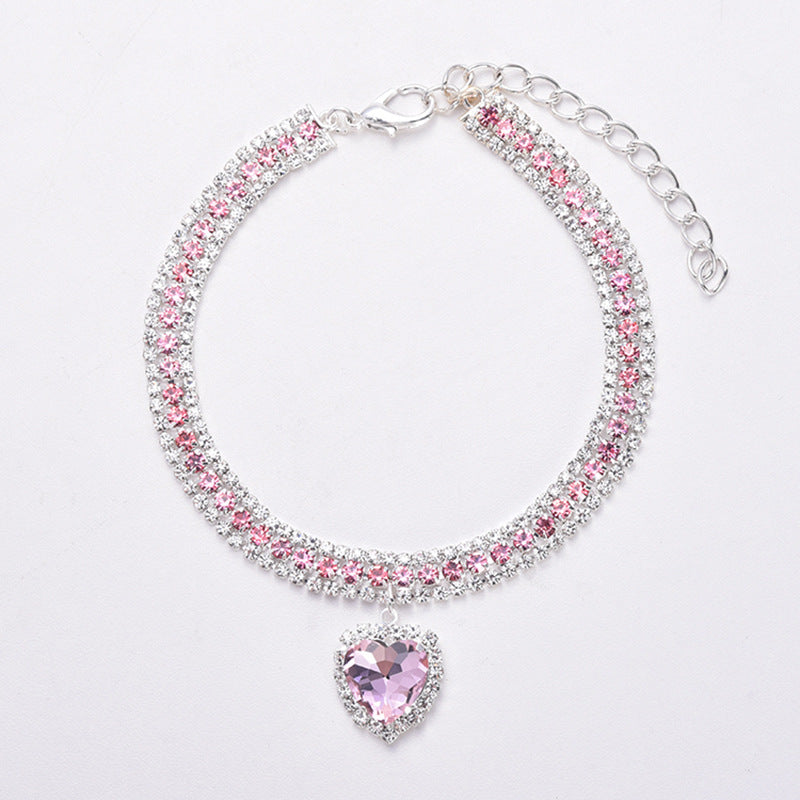 Luxury Cat | Luxury Crystal Cat Collar Heart Gemstone Pendant Reflective-Pink-S (20-25cm)-State of Style