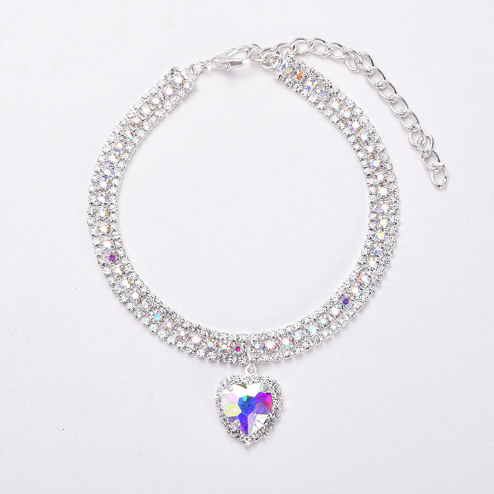Luxury Cat | Luxury Crystal Cat Collar Heart Gemstone Pendant Reflective-White-S (20-25cm)-State of Style