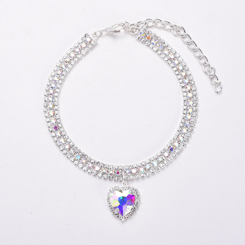 Luxury Cat | Luxury Crystal Cat Collar Heart Gemstone Pendant Reflective-White-S (20-25cm)-State of Style