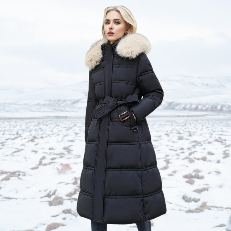 Luxury Faux Fur Winter Coat for Women - Amara-Black with beige collar-S-State of Style