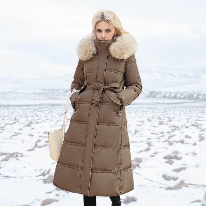 Luxury Faux Fur Winter Coat for Women - Amara-Brown with beige collar-S-State of Style