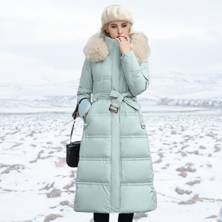 Luxury Faux Fur Winter Coat for Women - Amara-Light blue with beige collar-S-State of Style
