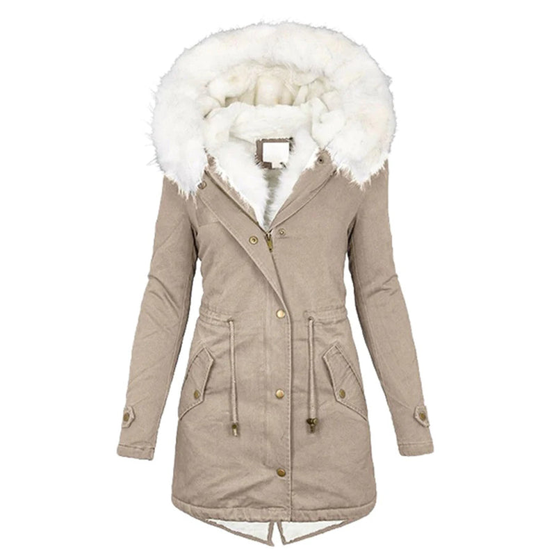 Luxury Lined Women's Winter Coat - Elena-Khaki-S-State of Style