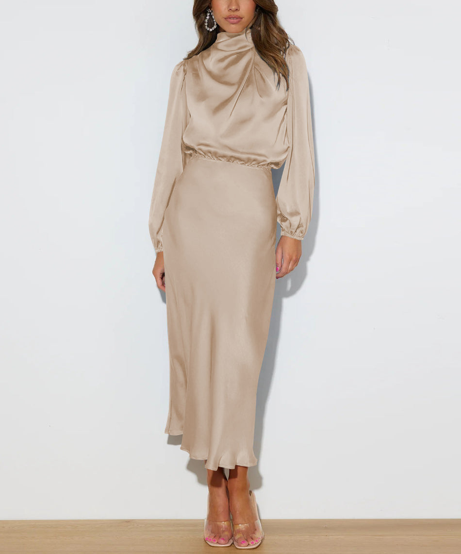 Luxury Satin Dress - Evelina-Beige-S-State of Style