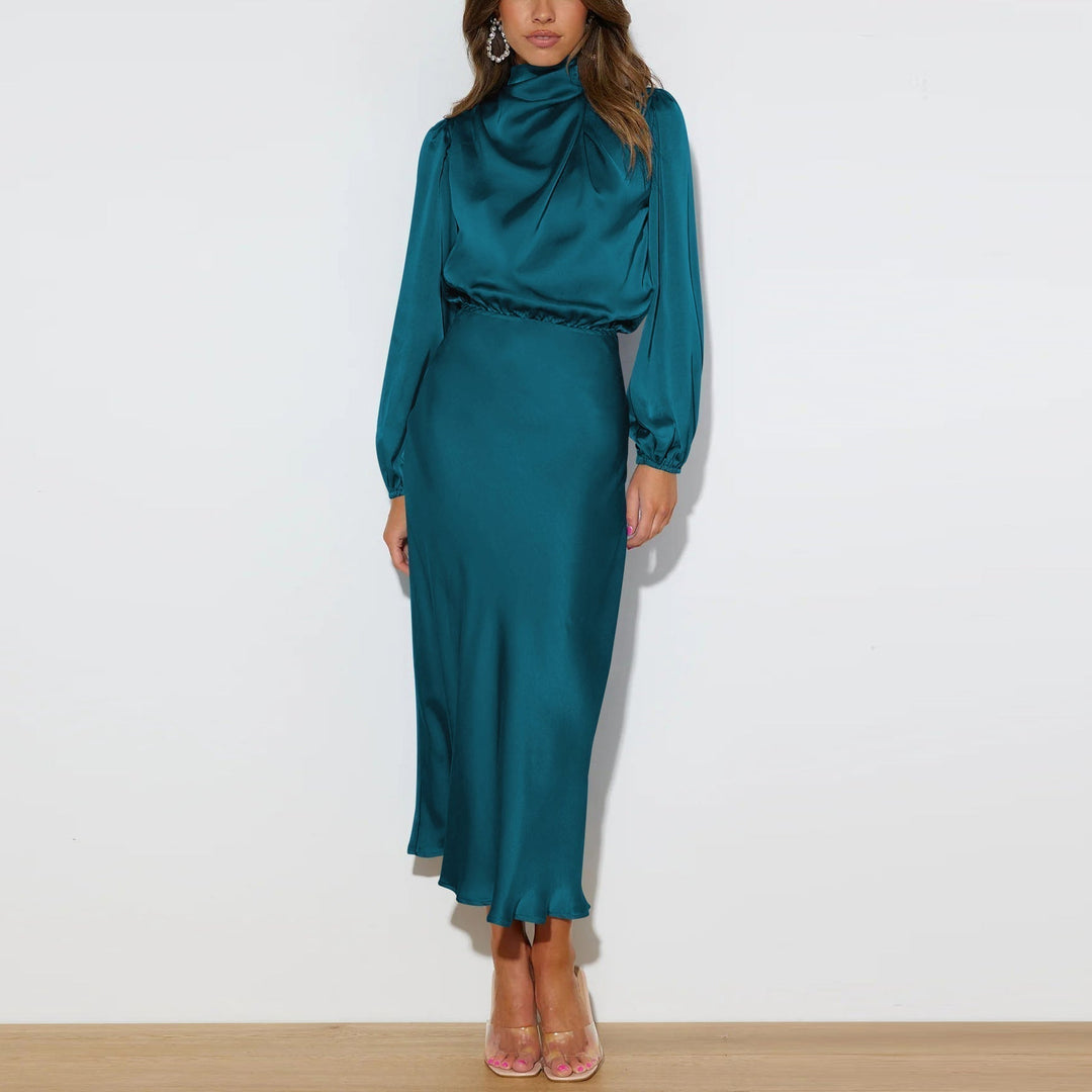 Luxury Satin Dress - Evelina-Blue Green-S-State of Style