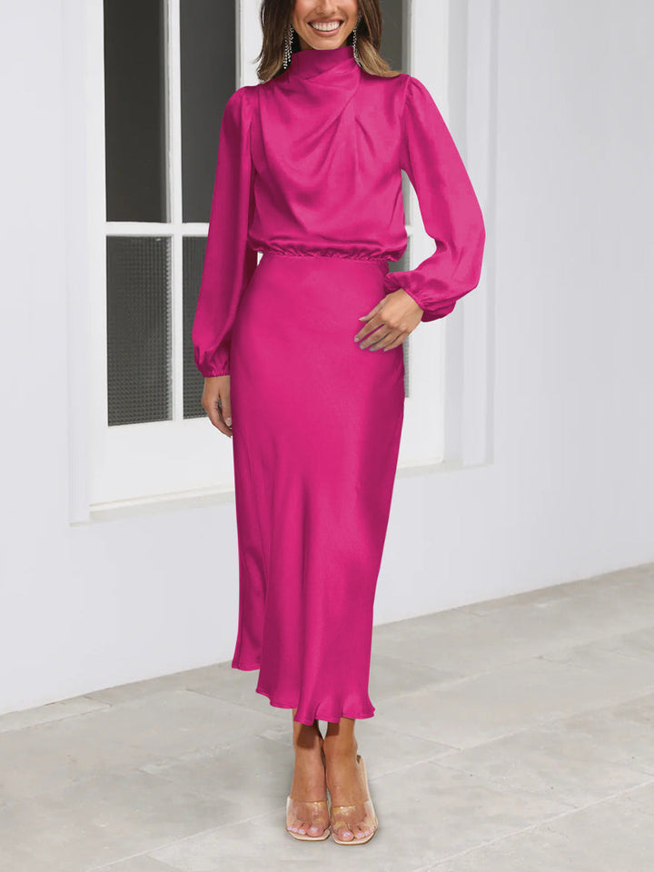 Luxury Satin Dress - Evelina-Pink-S-State of Style