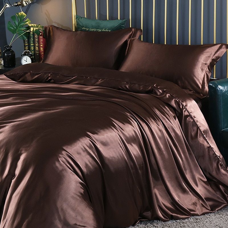 Luxury Silk/Satin Bedding Set (4-Piece) - SilkSleep-150cm Fitted Sheet + Duvet 200x230cm + 2 Pillowcases-Maroon-State of Style