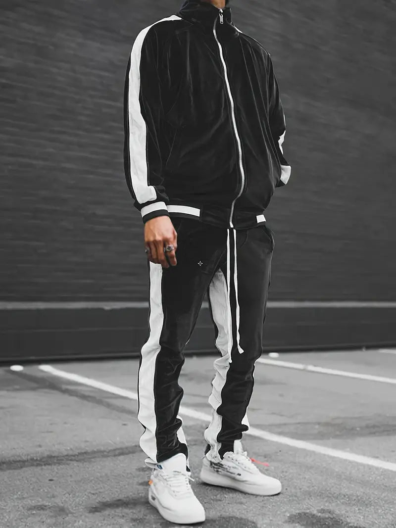 Luxury Velvet Tracksuit with Zip for Men - Mason-Black-S-State of Style