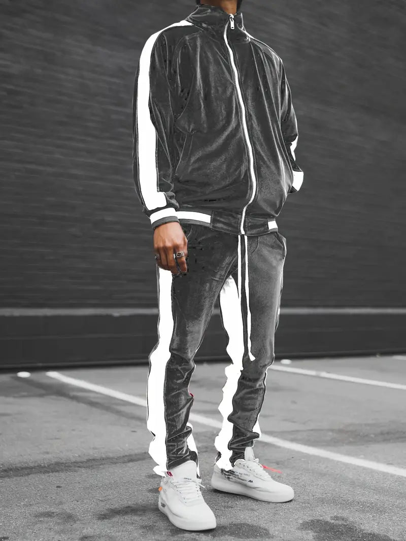 Luxury Velvet Tracksuit with Zip for Men - Mason-Grey-S-State of Style