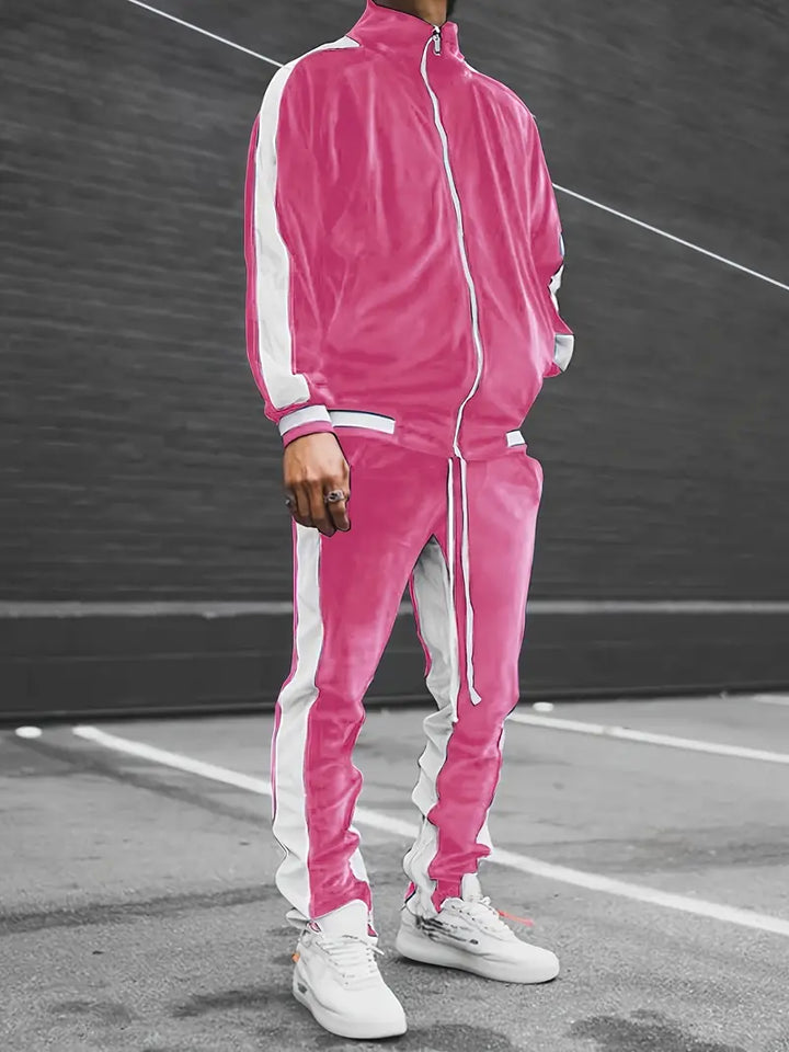 Luxury Velvet Tracksuit with Zip for Men - Mason-Pink-S-State of Style