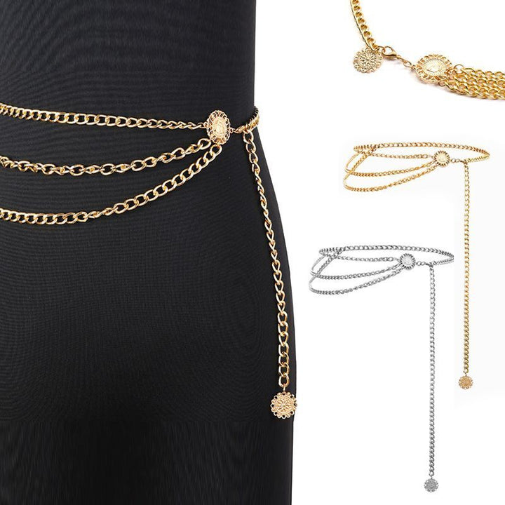 Luxury Waist Chain Belt – Gold & Silver Metal with Crystal Accents-Gold-State of Style