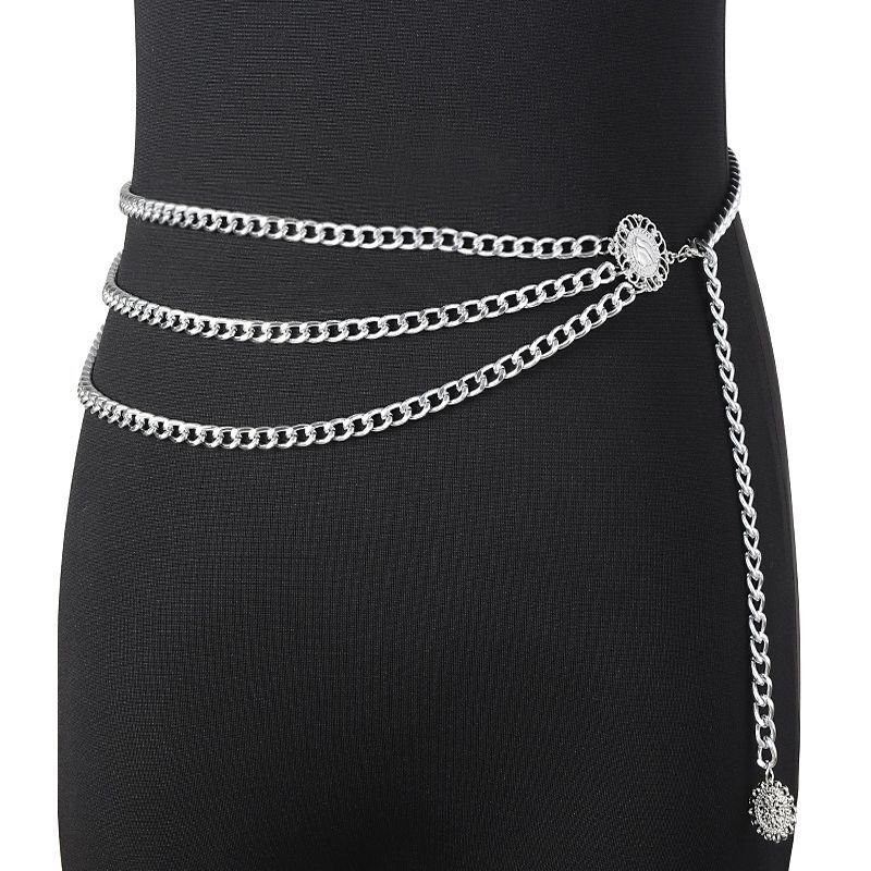 Luxury Waist Chain Belt – Gold & Silver Metal with Crystal Accents-Silver-State of Style