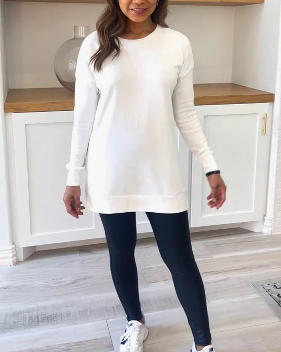 Lyric | Long-Sleeve Solid Colour Top – Chic & Casual-White-S-State of Style