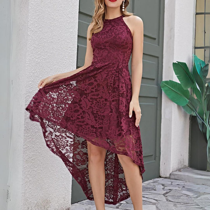 Marie Asymmetrical Hem Halter Dress | Chic and Unique-Burgundy-XS-State of Style