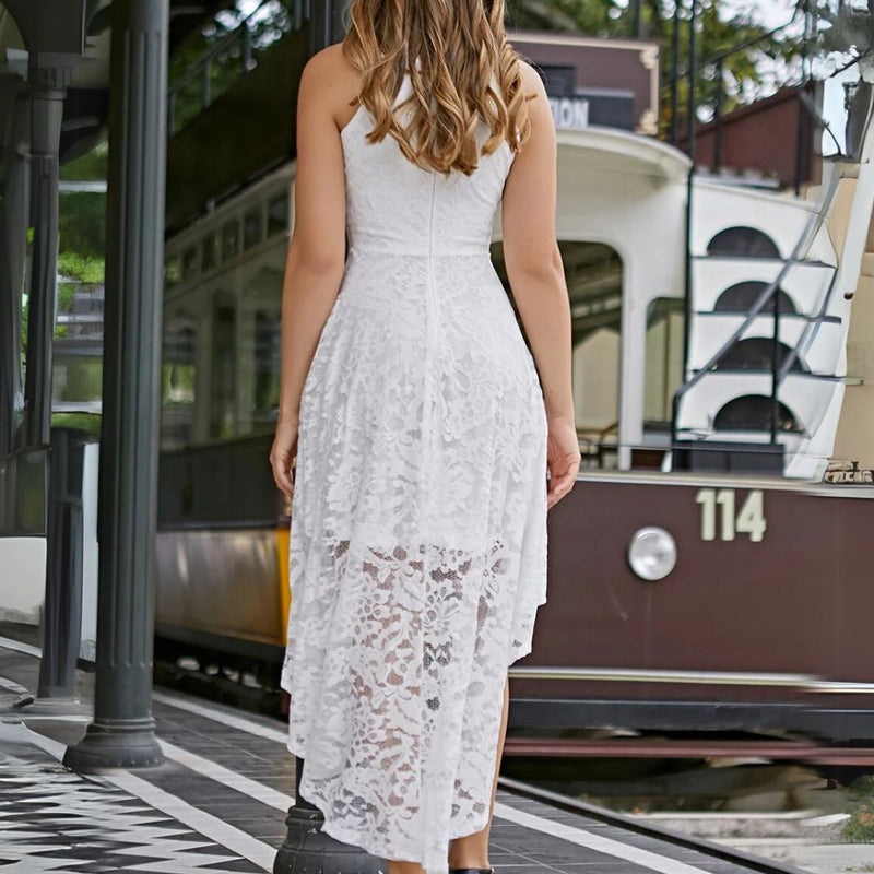 Marie Asymmetrical Hem Halter Dress | Chic and Unique-White-XS-State of Style