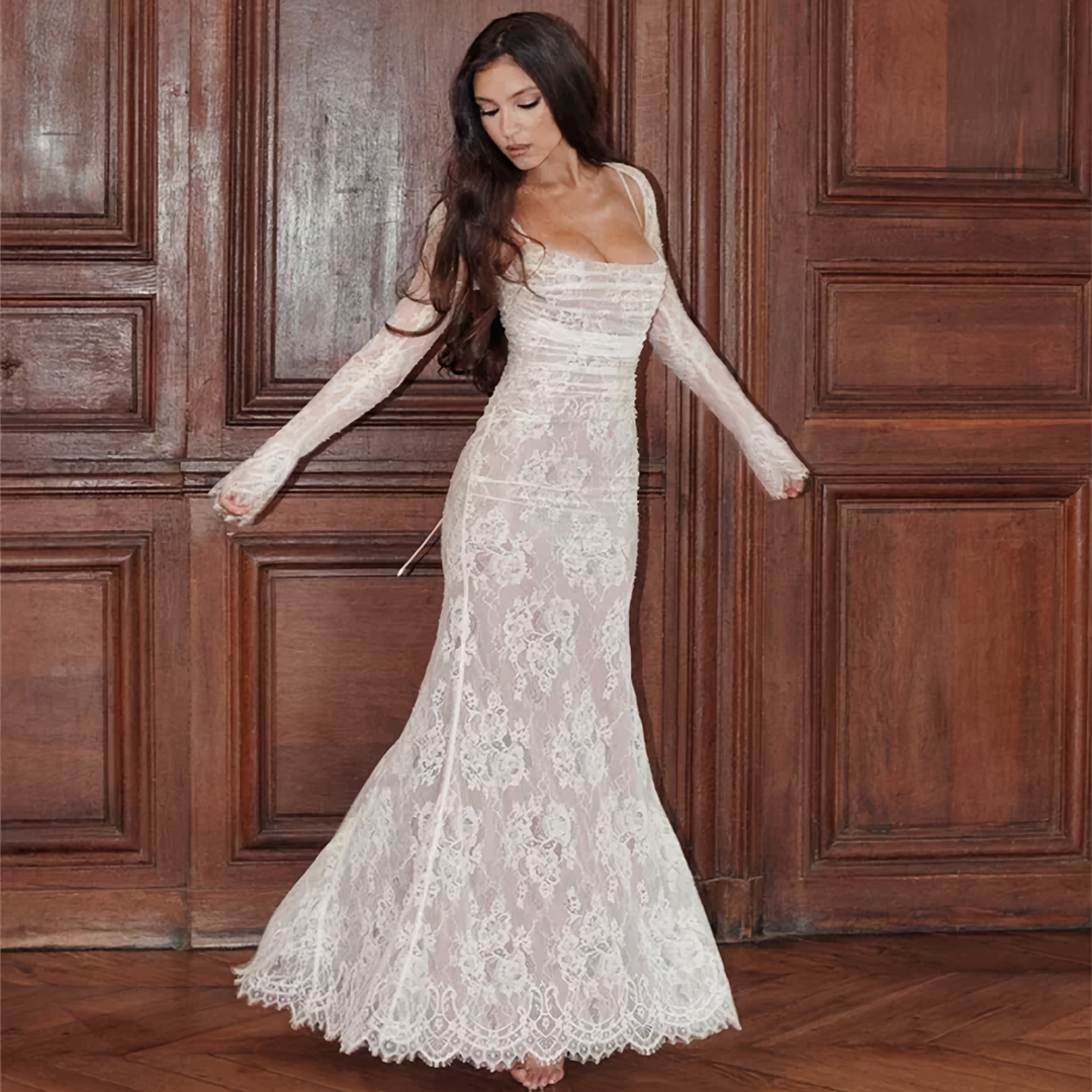 Maxi Dress with Lace and Strap - Lena-White-XS-State of Style