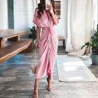 Maxi dress with ruffles and V-neck summer style women's fashion - Elina-Blue-S-State of Style