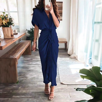 Maxi dress with ruffles and V-neck summer style women's fashion - Elina-Dark blue-S-State of Style