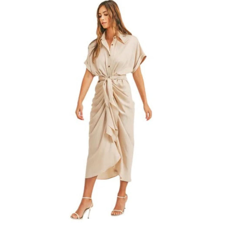 Maxi dress with ruffles and V-neck summer style women's fashion - Elina-Gold-S-State of Style