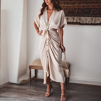 Maxi dress with ruffles and V-neck summer style women's fashion - Elina-Gold-S-State of Style