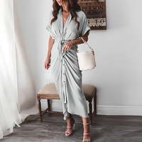 Maxi dress with ruffles and V-neck summer style women's fashion - Elina-Gold-S-State of Style