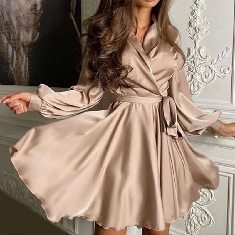 Megan's Dress | Elegant Satin Dress for Women-Beige-S-State of Style